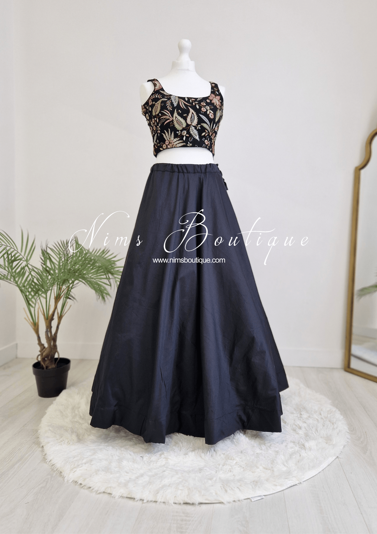 Nims Boutique Readymade Black Silk skirt/lehnga sizes 4-26