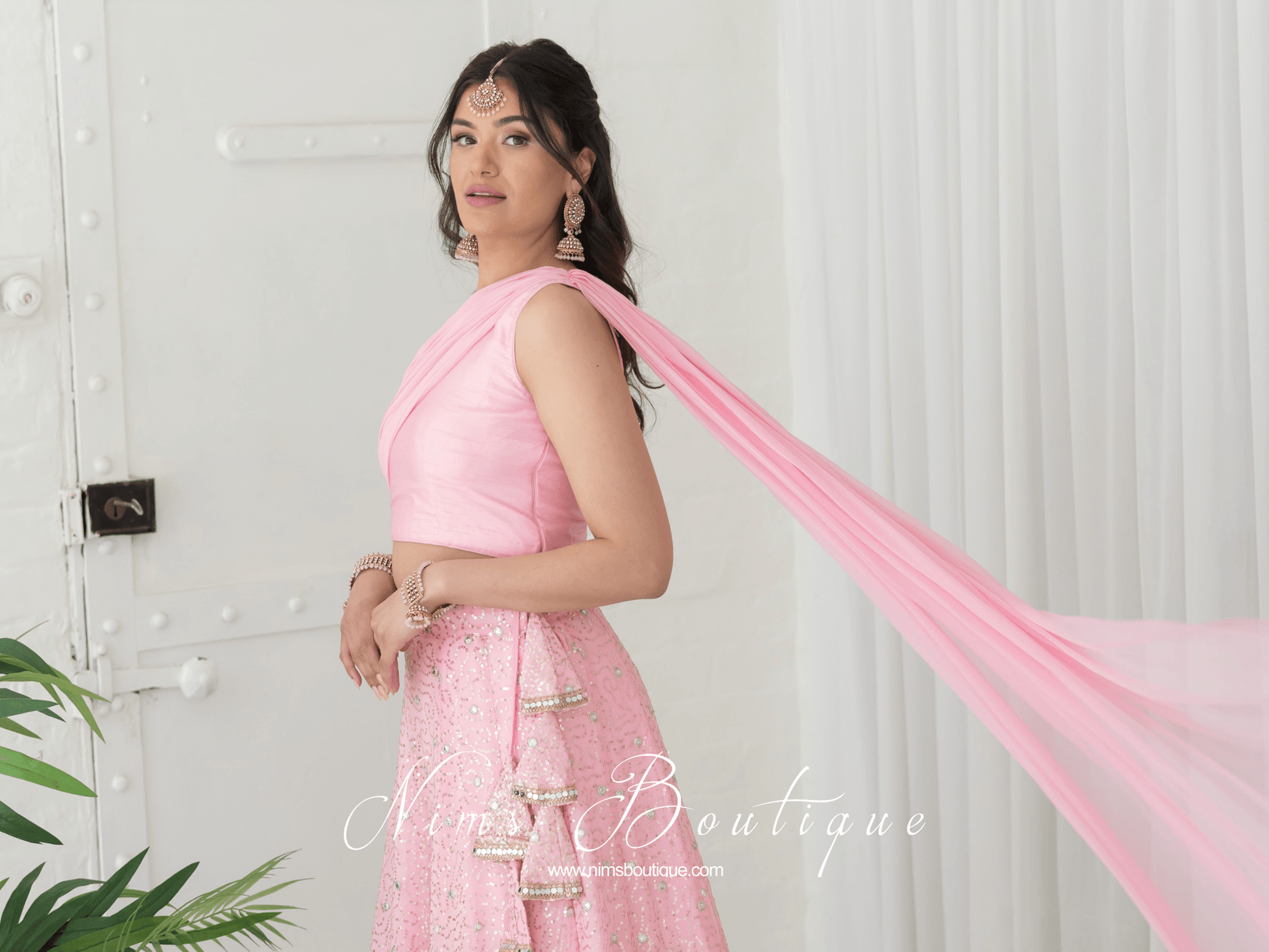 Nims Boutique Arya Baby Pink Luxury One Shoulder & Dupatta blouse 6-14