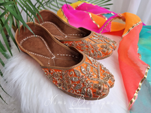 Nims Boutique Orange Embellished Leather Punjabi Juttis