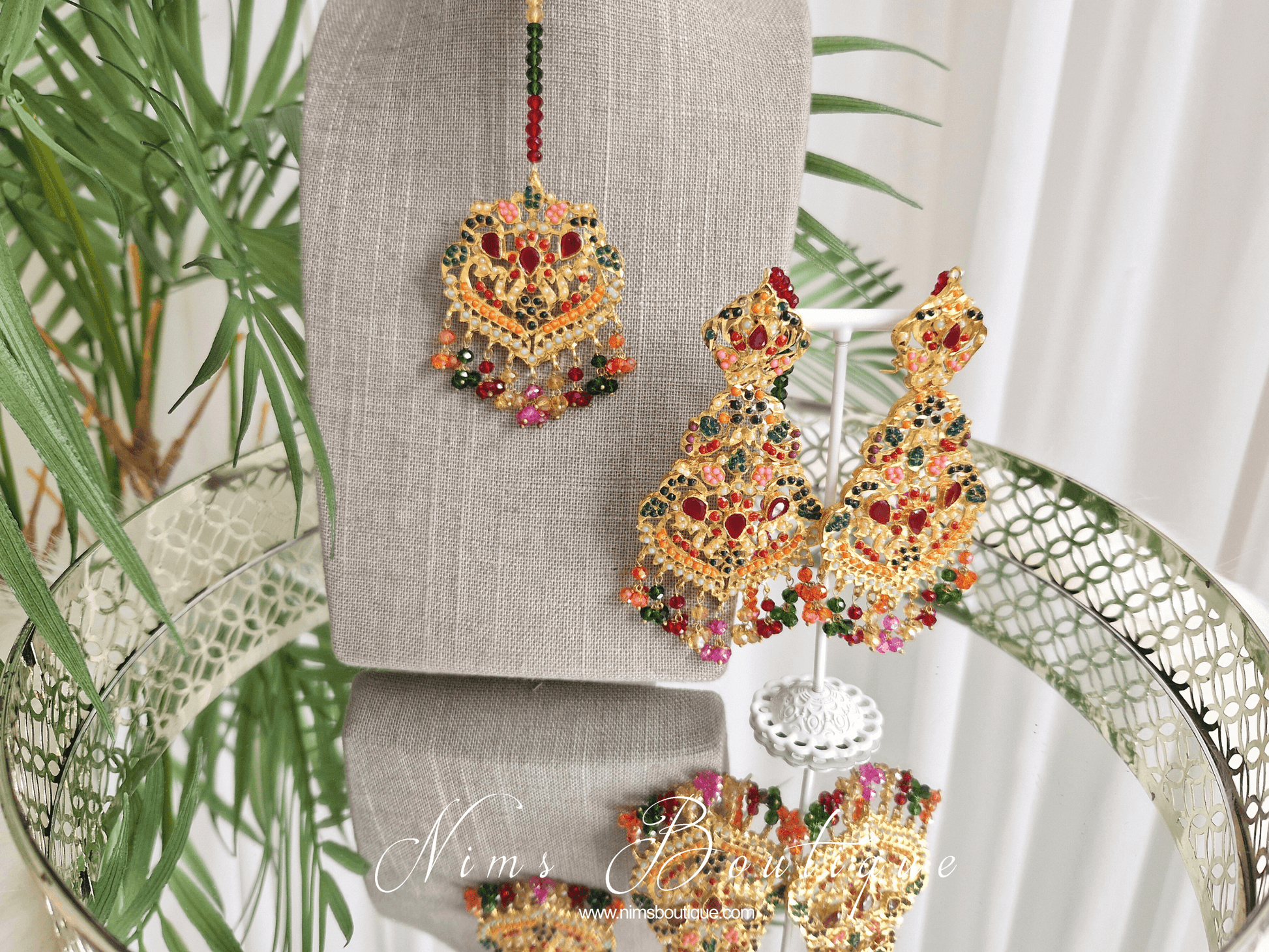 Nims Boutique Neena Multicolour & Gold Earrings & Tikka Set