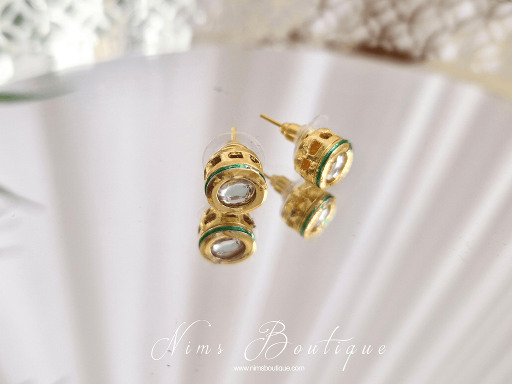 Nims Boutique Small round kundan stone stud earrings