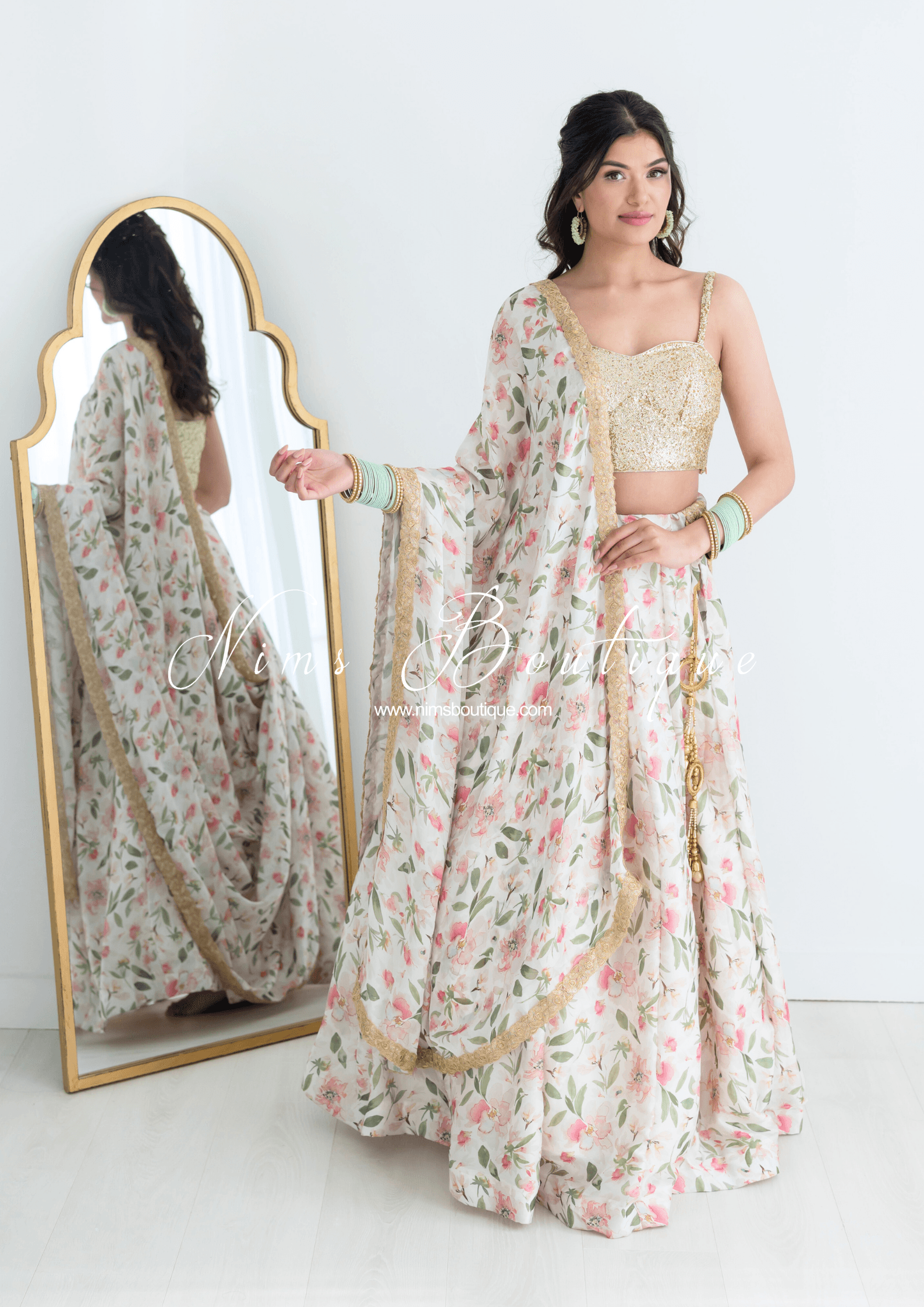 Nims Boutique Olivia Satin Print Dupatta/Chunni sequin edging
