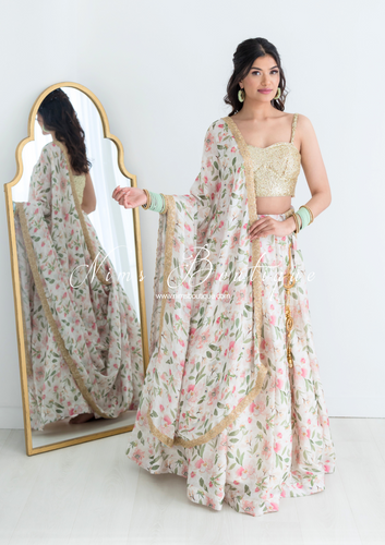 Olivia Satin Print Dupatta/Chunni sequin edging