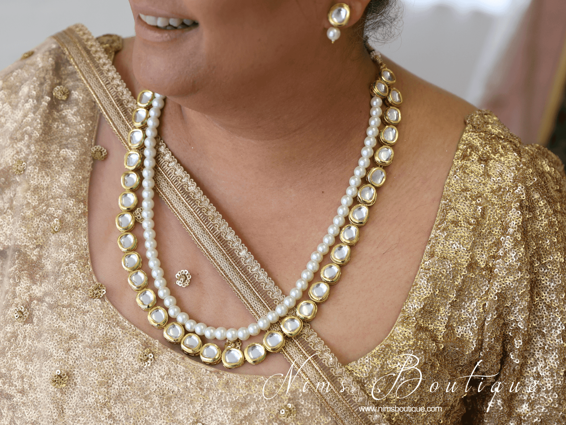 Nims Boutique Madhuri Kundan Pearl Haar Set