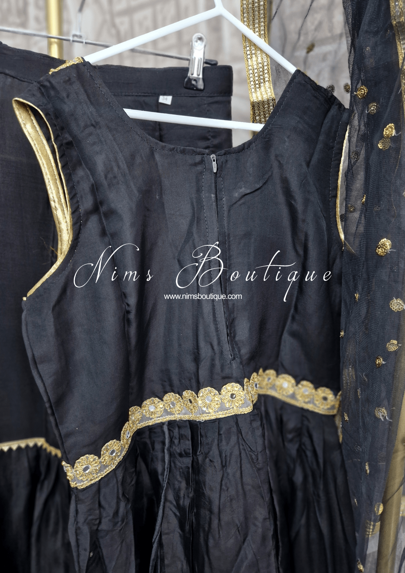 Nims Boutique Kids Black Silk Frock Sharara Suit