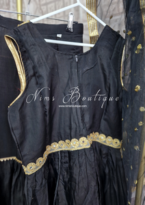 Kids Black Silk Frock Sharara Suit