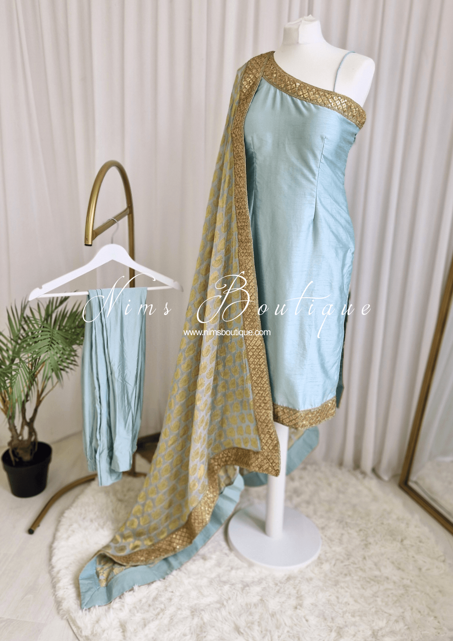 Nims Boutique One Shoulder Light Sage Pajami Suit sizes 4-16