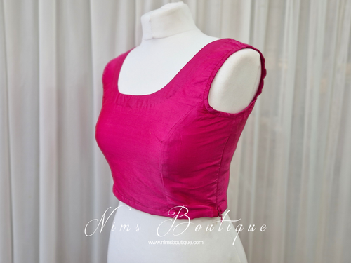 Sleeveless Bright Pink Silk Blouse (4-18)