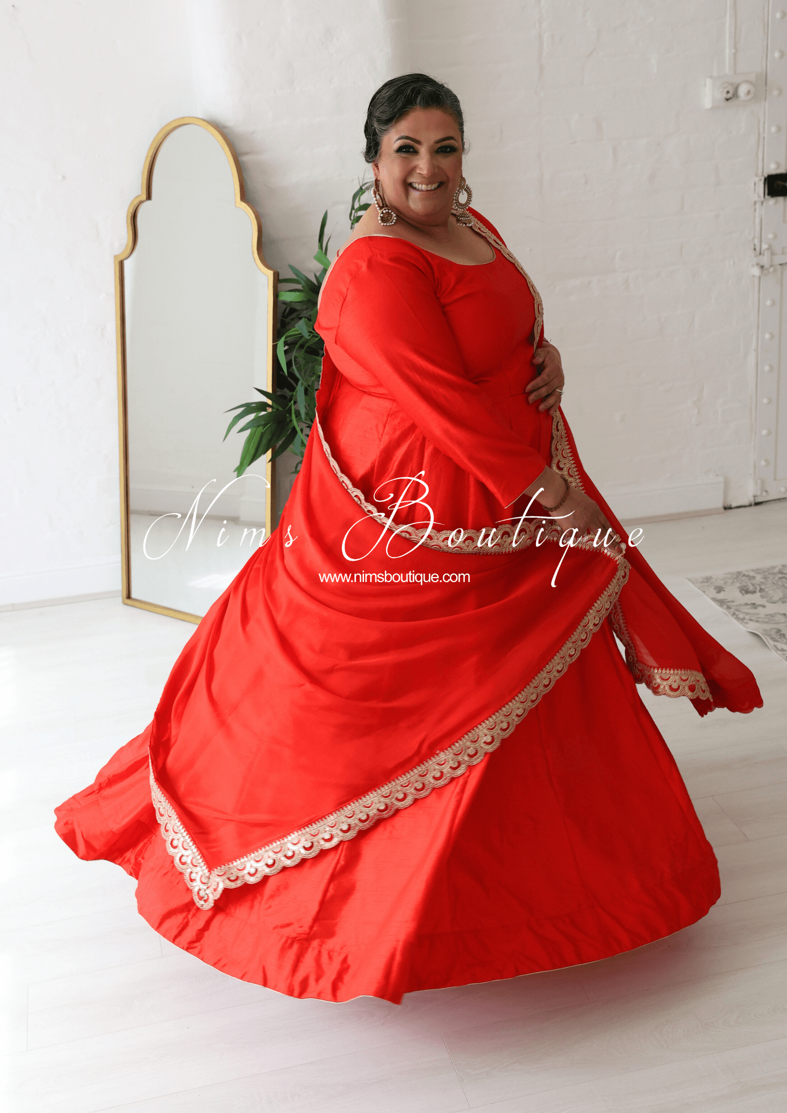 Nims Boutique Saira raw silk red gown with pajami sizes 8-20