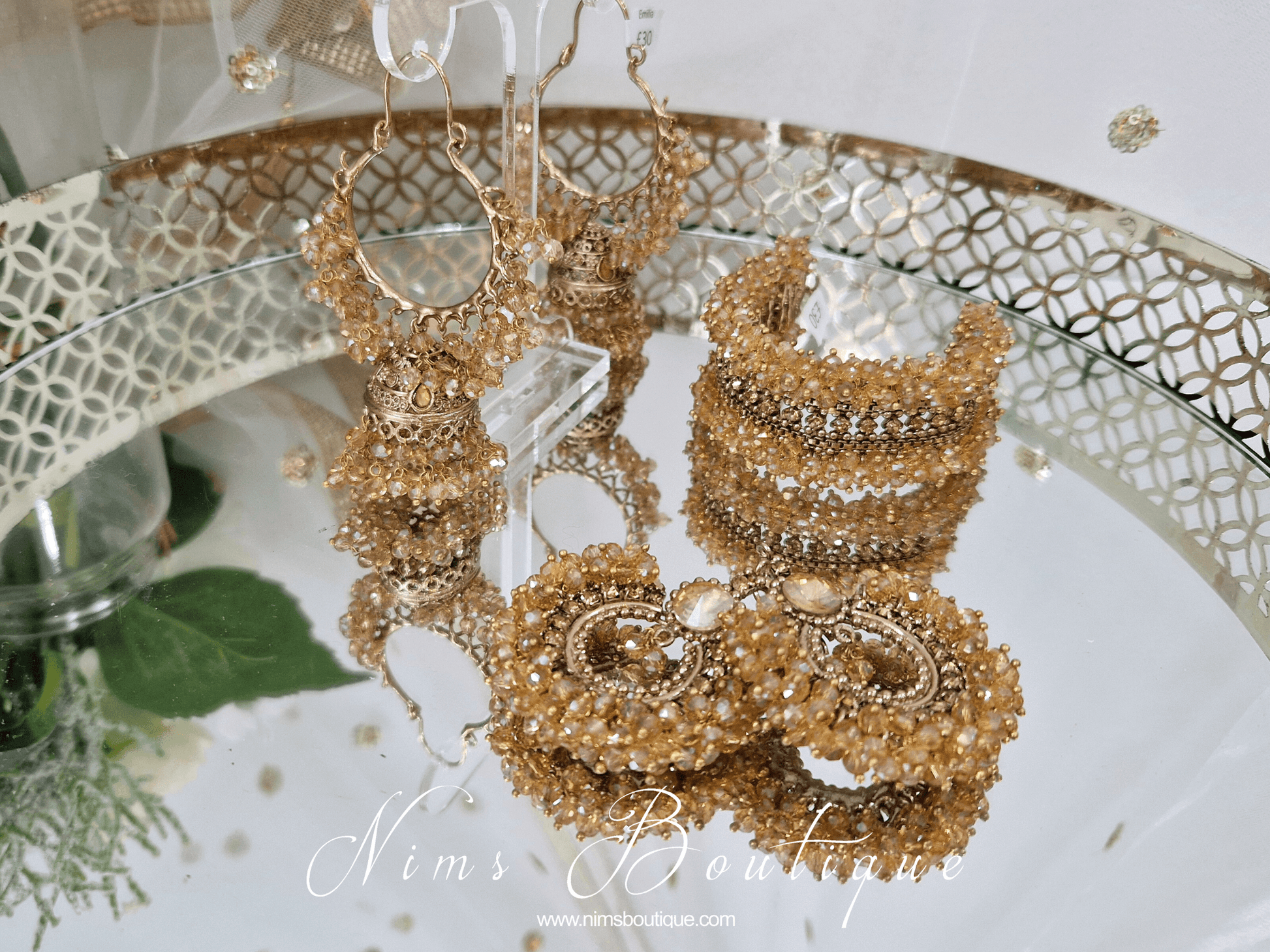 Nims Boutique Emilia Royal Antique Gold & Gold Bead Hoop Chumka Earrings