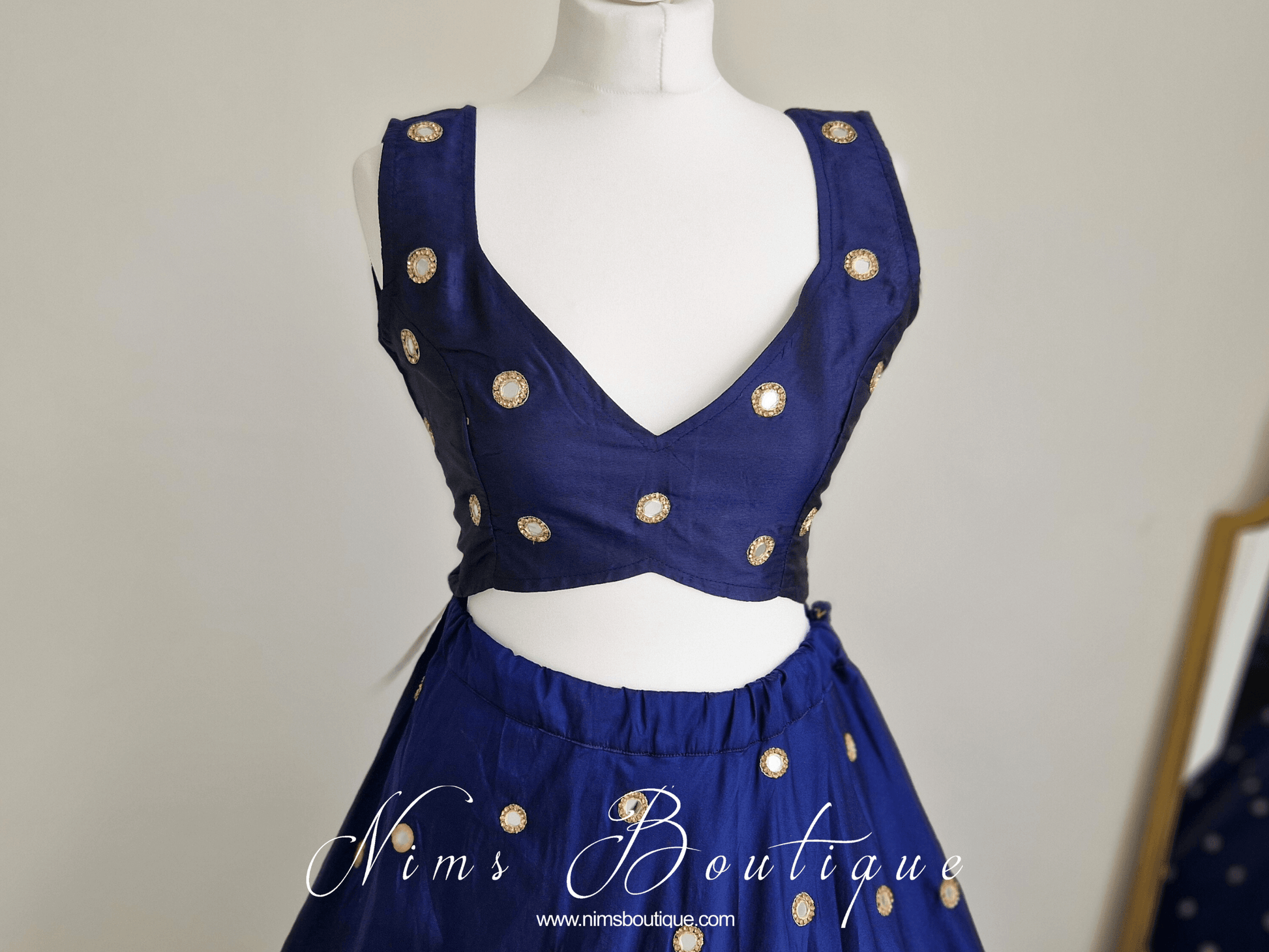 Nims Boutique Rani Luxury Navy Silk Mirror Blouse size 4-16