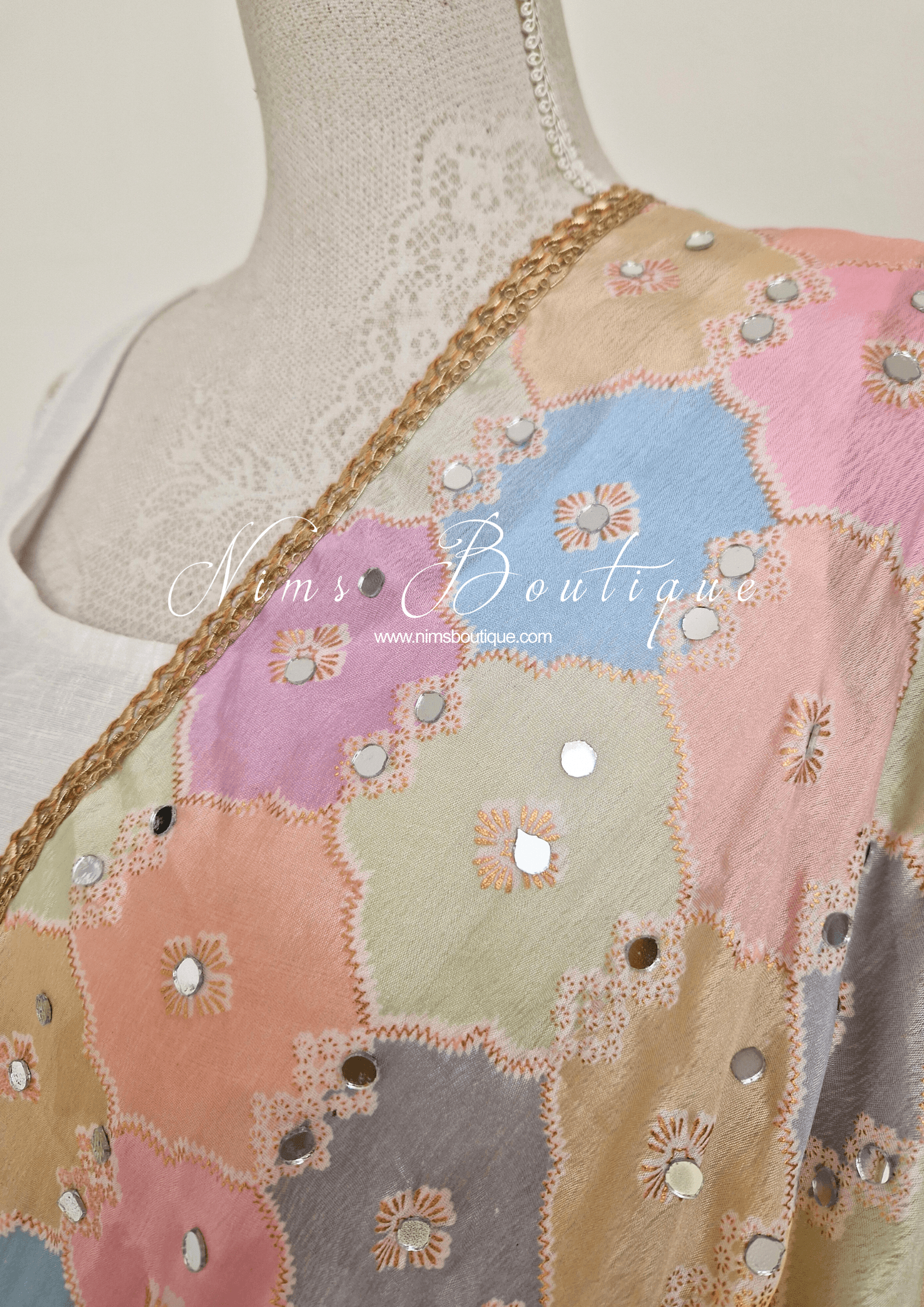 Nims Boutique Sitara Luxury Pastel Multicolour Mirror Dupatta/Chunni