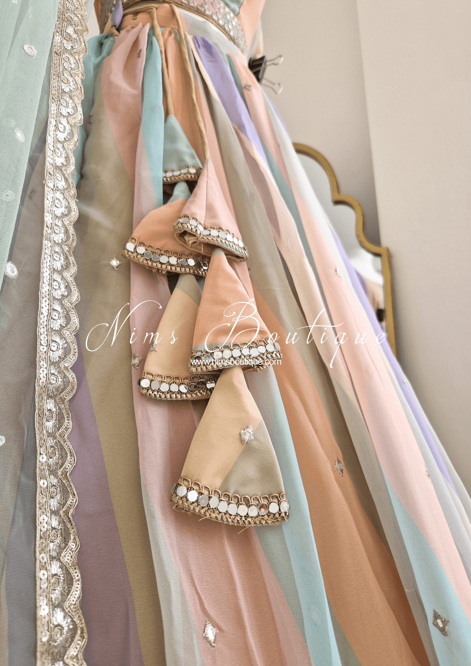 Nims Boutique Pastel Stripe Lehnga sizes 4-16