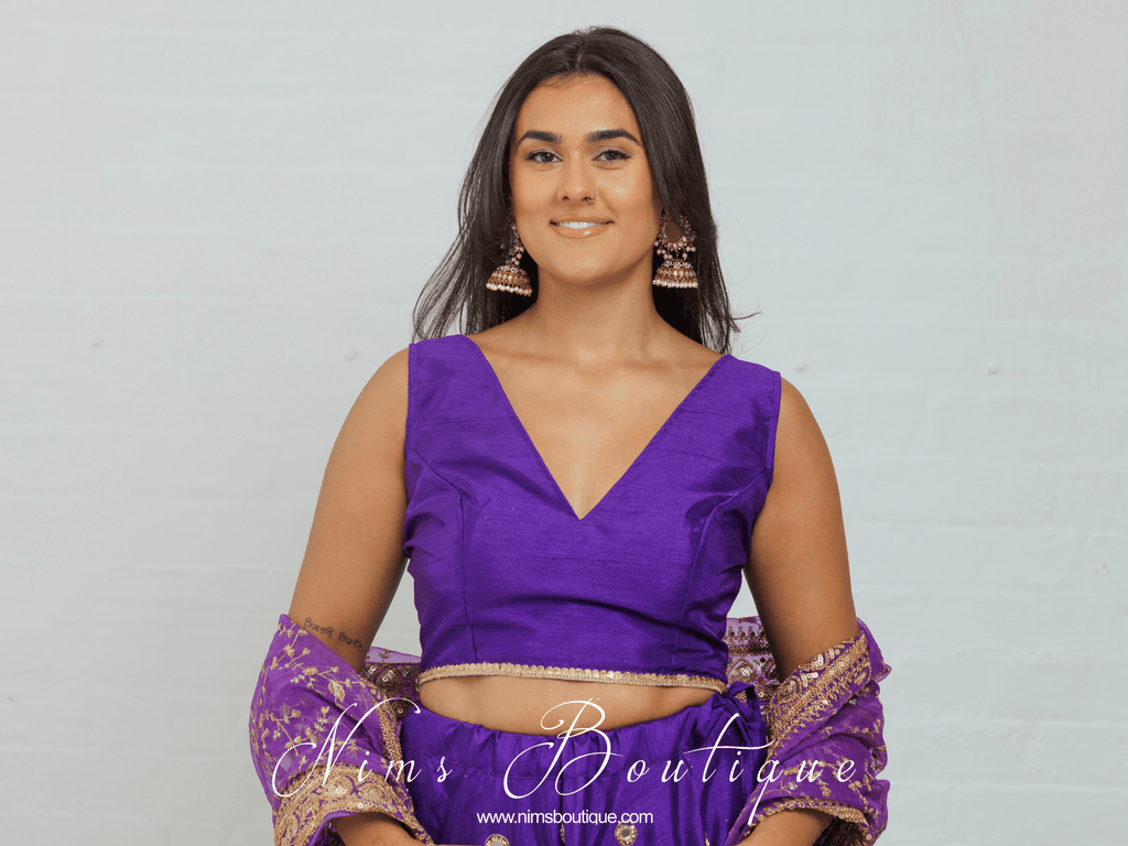 Nims Boutique Rupa Cadbury Purple Luxury Silk V Neck Blouse size 4-22