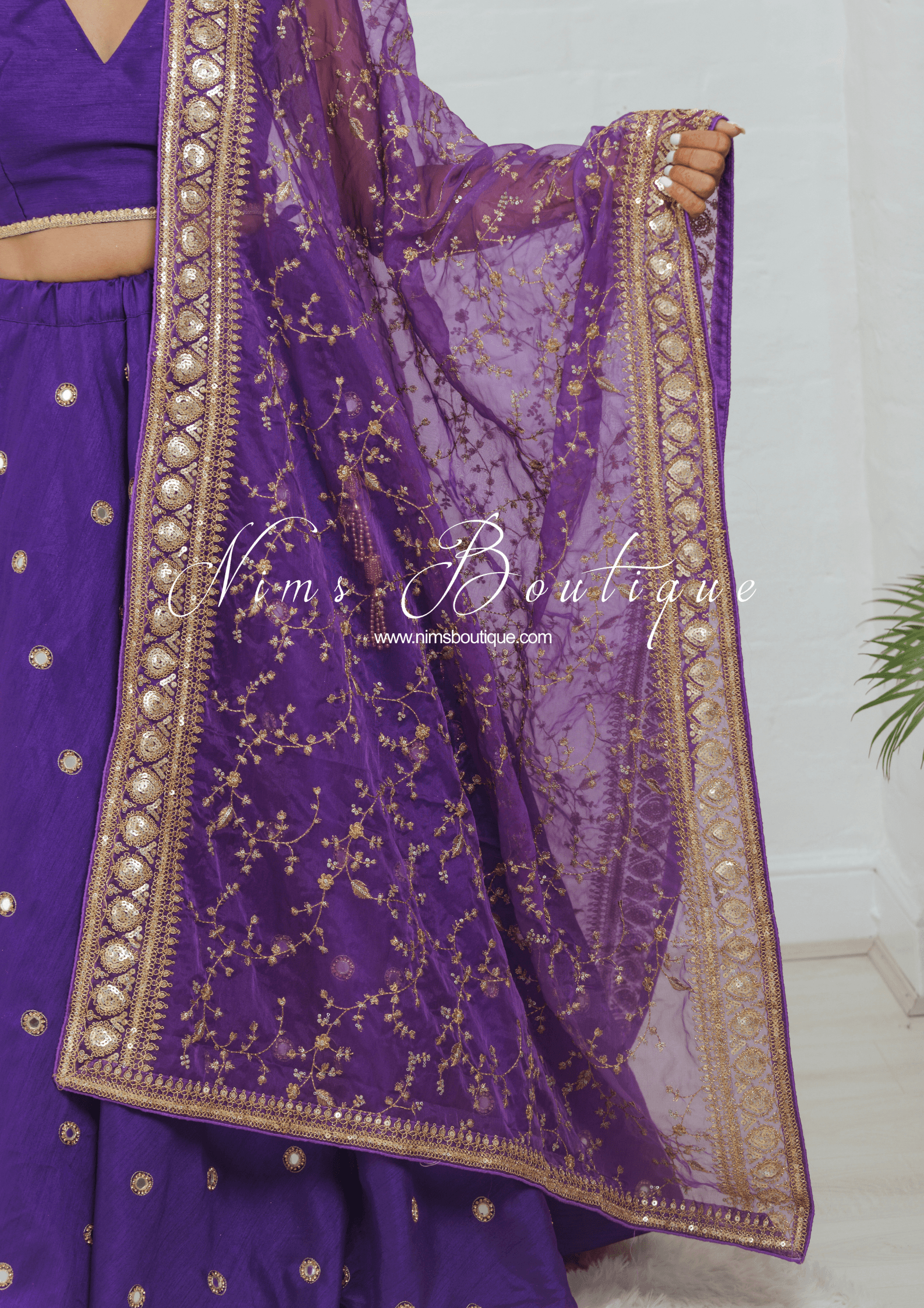 Nims Boutique Mahi Luxury Purple Organza Embroidered Dupatta/Chunni
