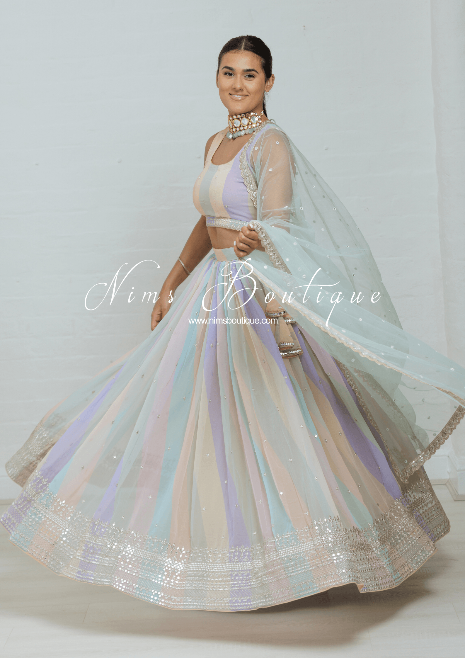 Nims Boutique Pastel Stripe Lehnga sizes 4-16