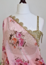 Luxury Peach Organza Floral Dupatta/Chunni with Pearl Edging