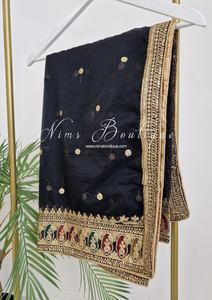 Sunidhi Black Multicolour Organza Dupatta/Chunni