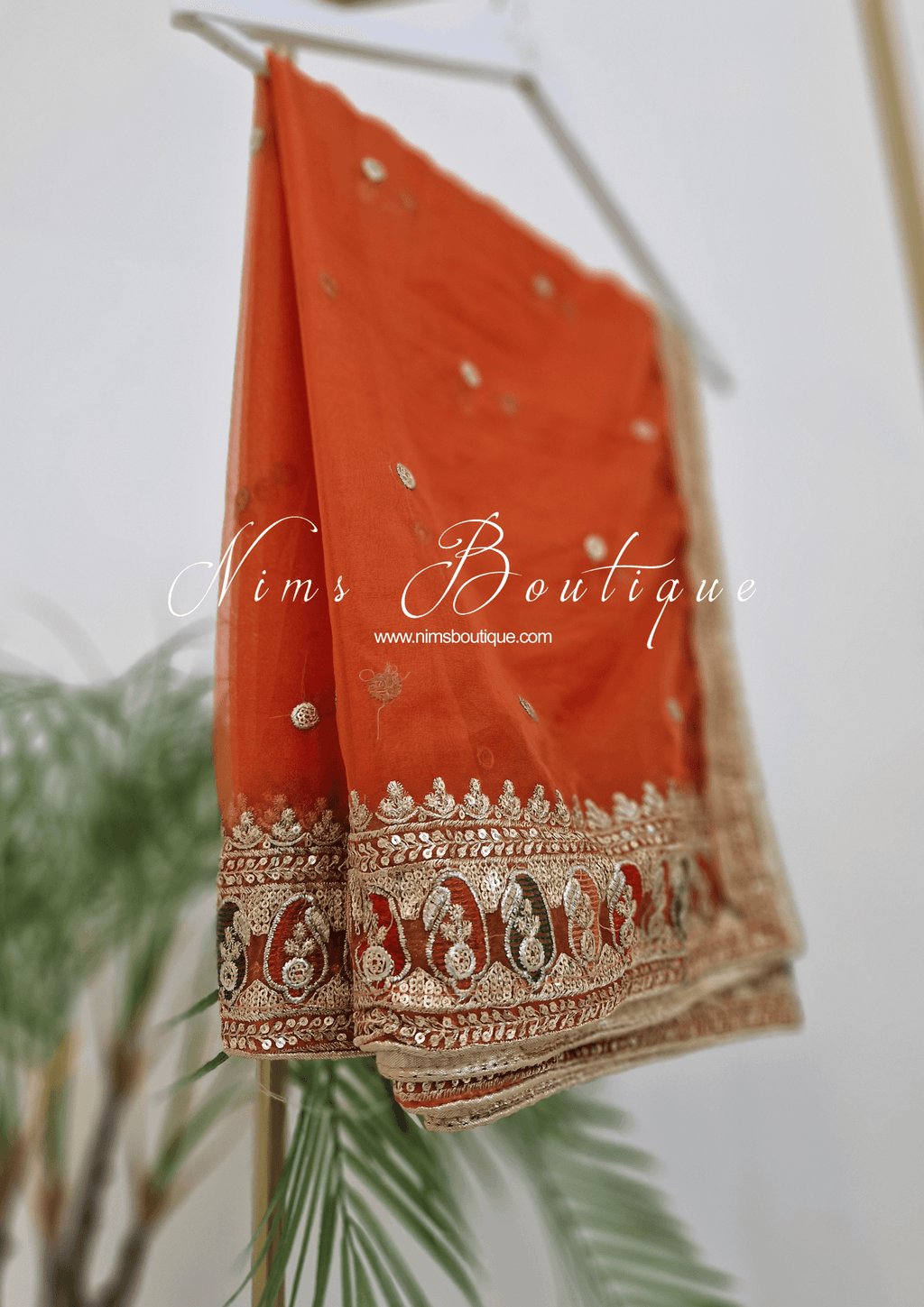 Nims Boutique Sunidhi Orange Multicolour Organza Dupatta/Chunni