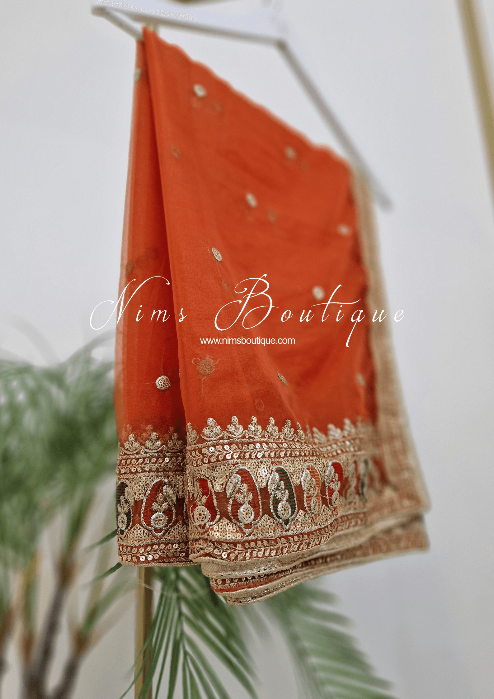 Nims Boutique Sunidhi Orange Multicolour Organza Dupatta/Chunni