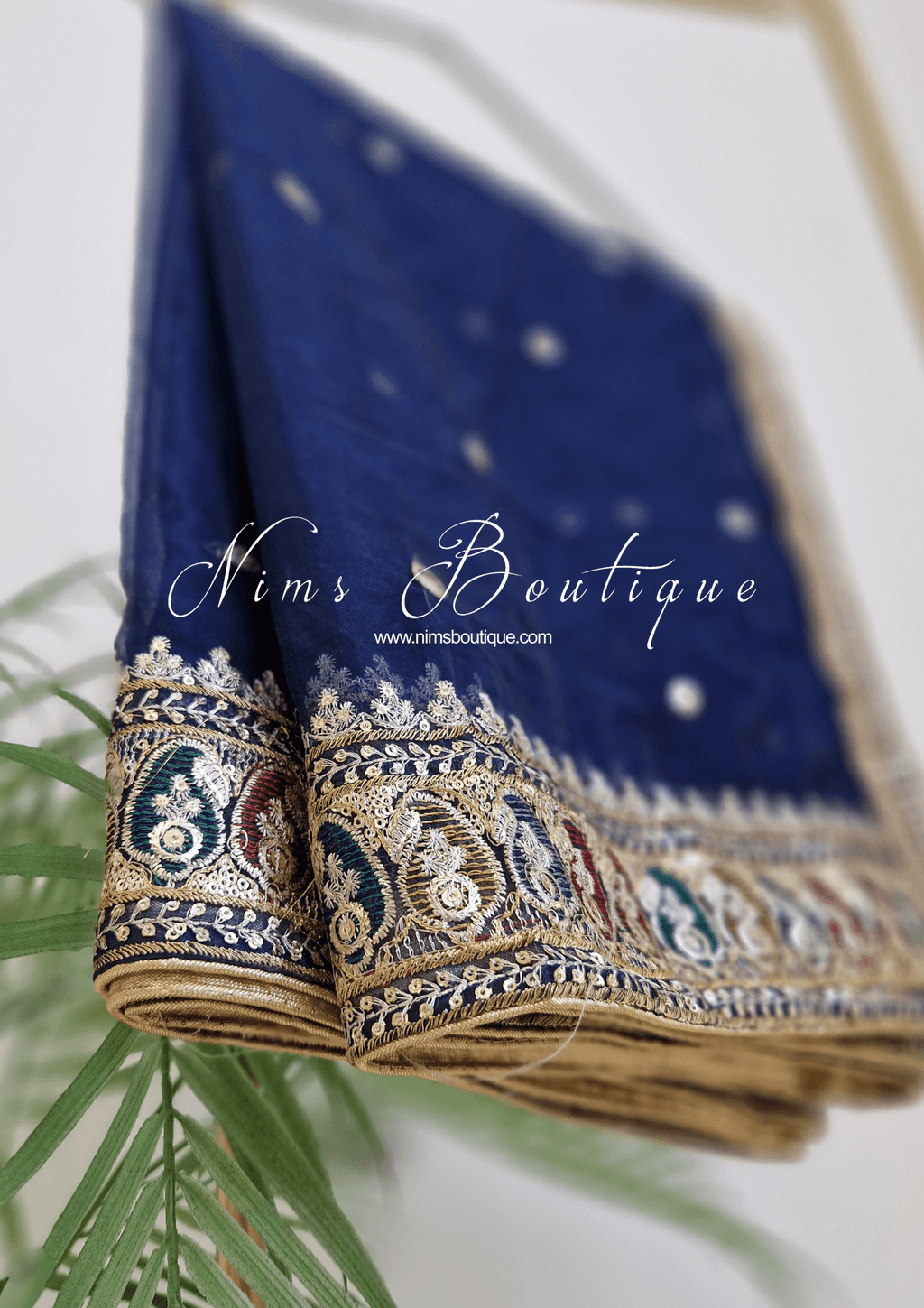 Nims Boutique Sunidhi Navy Blue Multicolour Organza Dupatta/Chunni