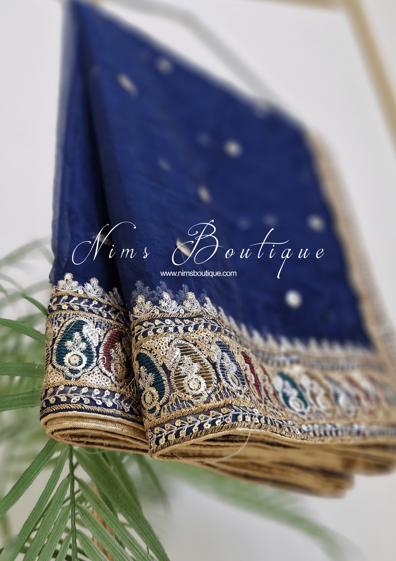 Nims Boutique Sunidhi Navy Blue Multicolour Organza Dupatta/Chunni