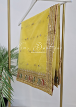 Sunidhi Yellow Multicolour Organza Dupatta/Chunni