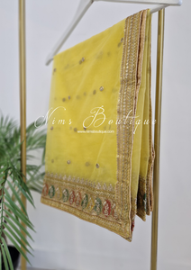 Sunidhi Yellow Multicolour Organza Dupatta/Chunni