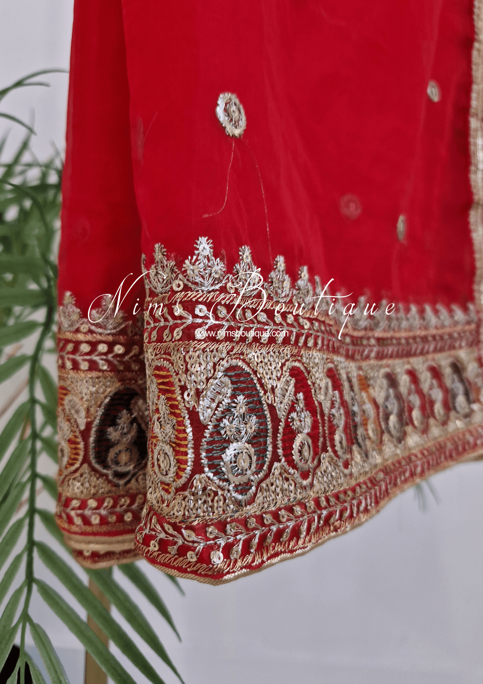 Nims Boutique Sunidhi Red Multicolour Organza Dupatta/Chunni