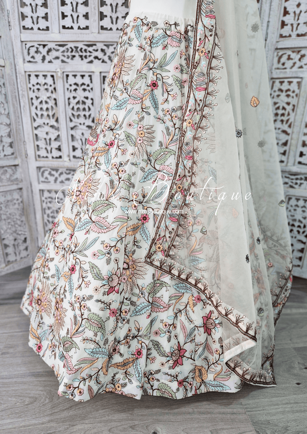 Nims Boutique Sarika White Multicolour Embellished Luxury Skirt sizes 4-22