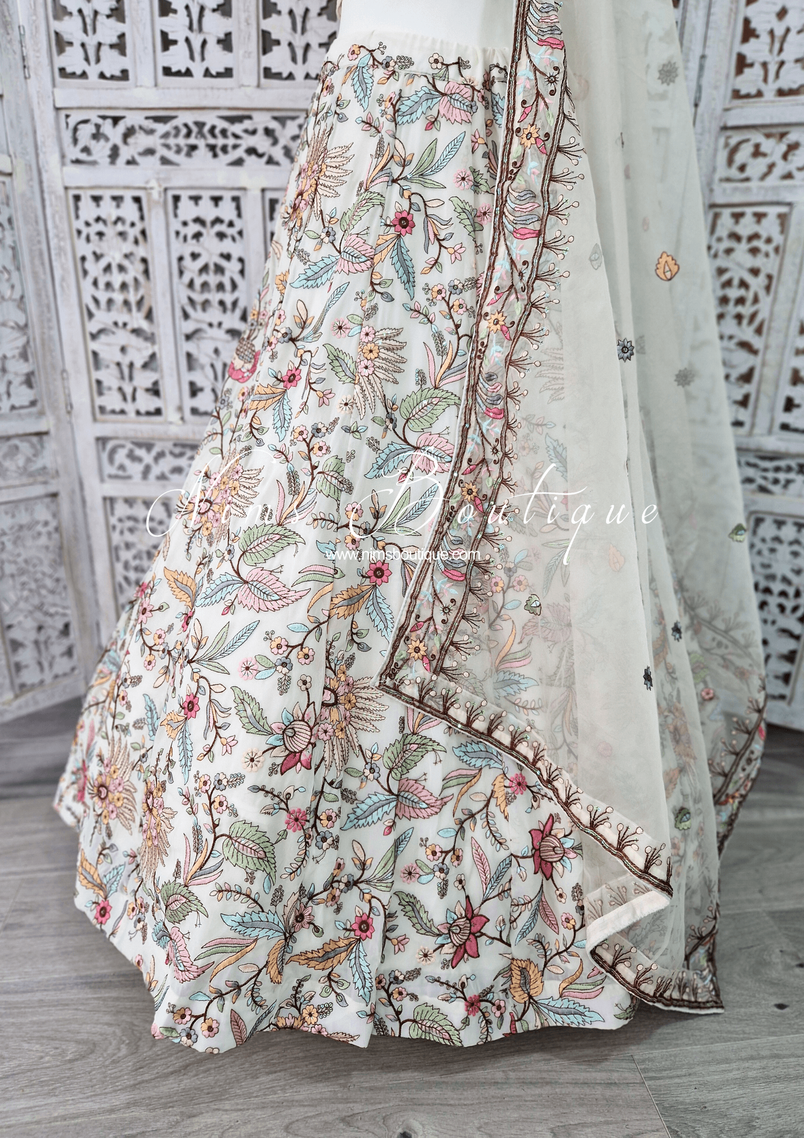 Nims Boutique Sarika Luxury White Organza Embroidered Dupatta/Chunni