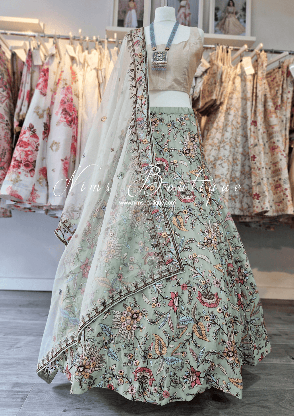 Nims Boutique Sarika Mint Multicolour Embellished Luxury Skirt sizes 4-22