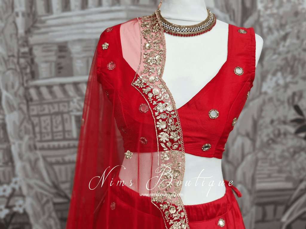Nims Boutique Rani Luxury Red Silk Mirror Blouse size 4-16
