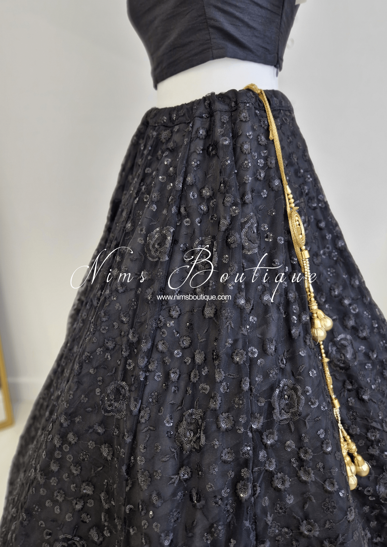 Nims Boutique Ayesha Black Net Embellished Luxury Skirt sizes 4-22