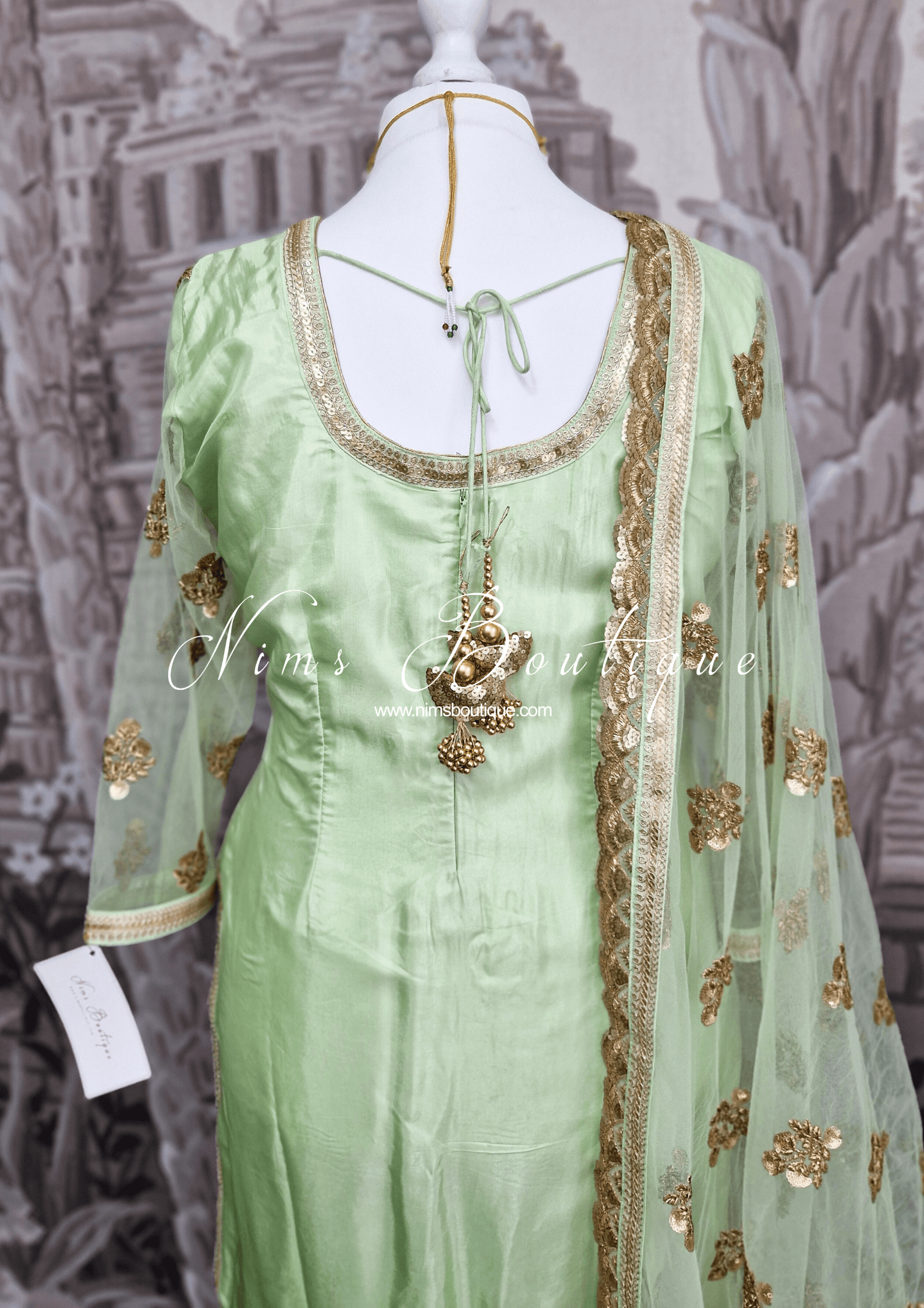 Nims Boutique The NB Classic Long Sleeved Mint Silk Pajami Suit sizes 12 to 22