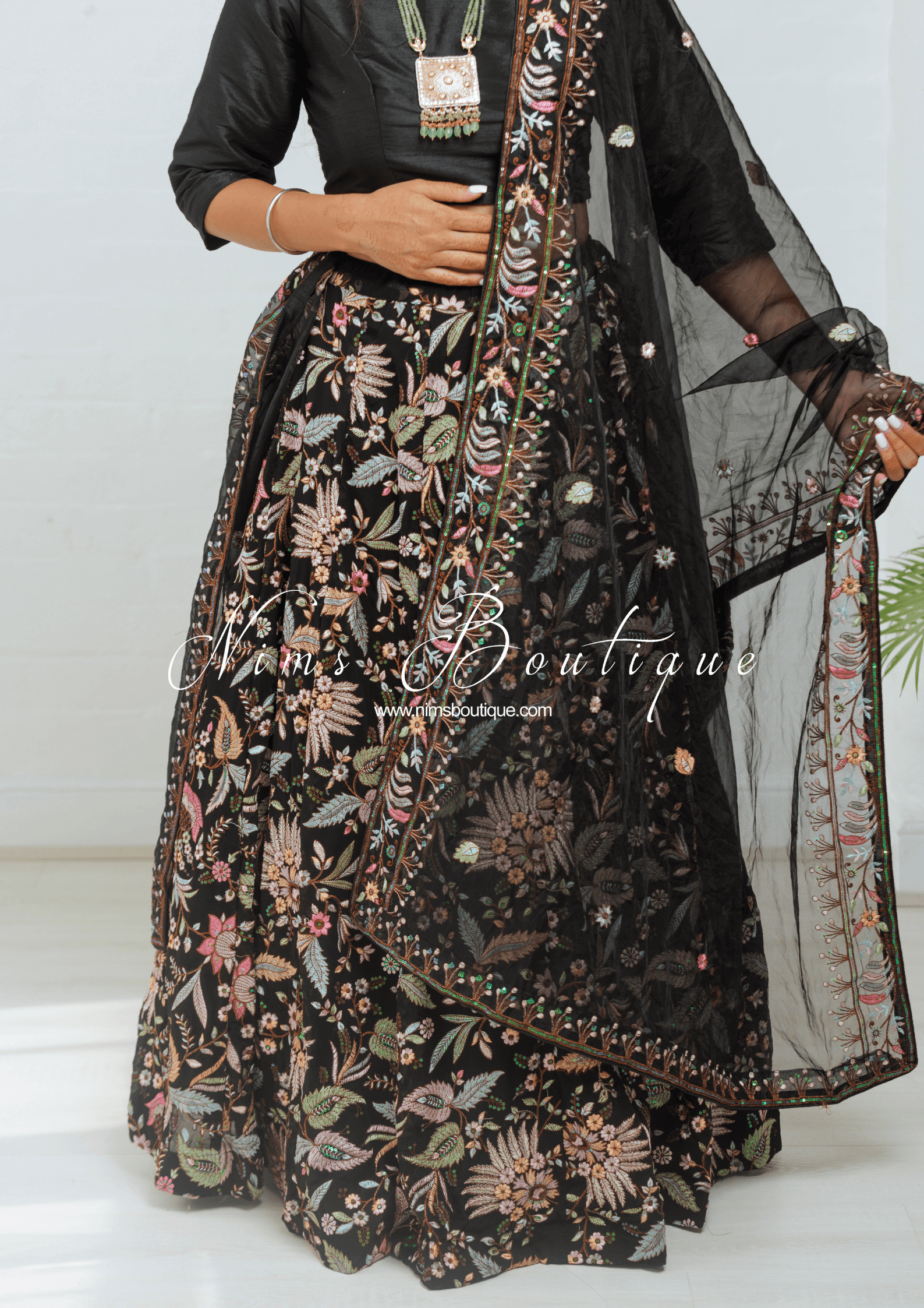 Nims Boutique Sarika Black Multicolour Embellished Luxury Skirt sizes 4-22
