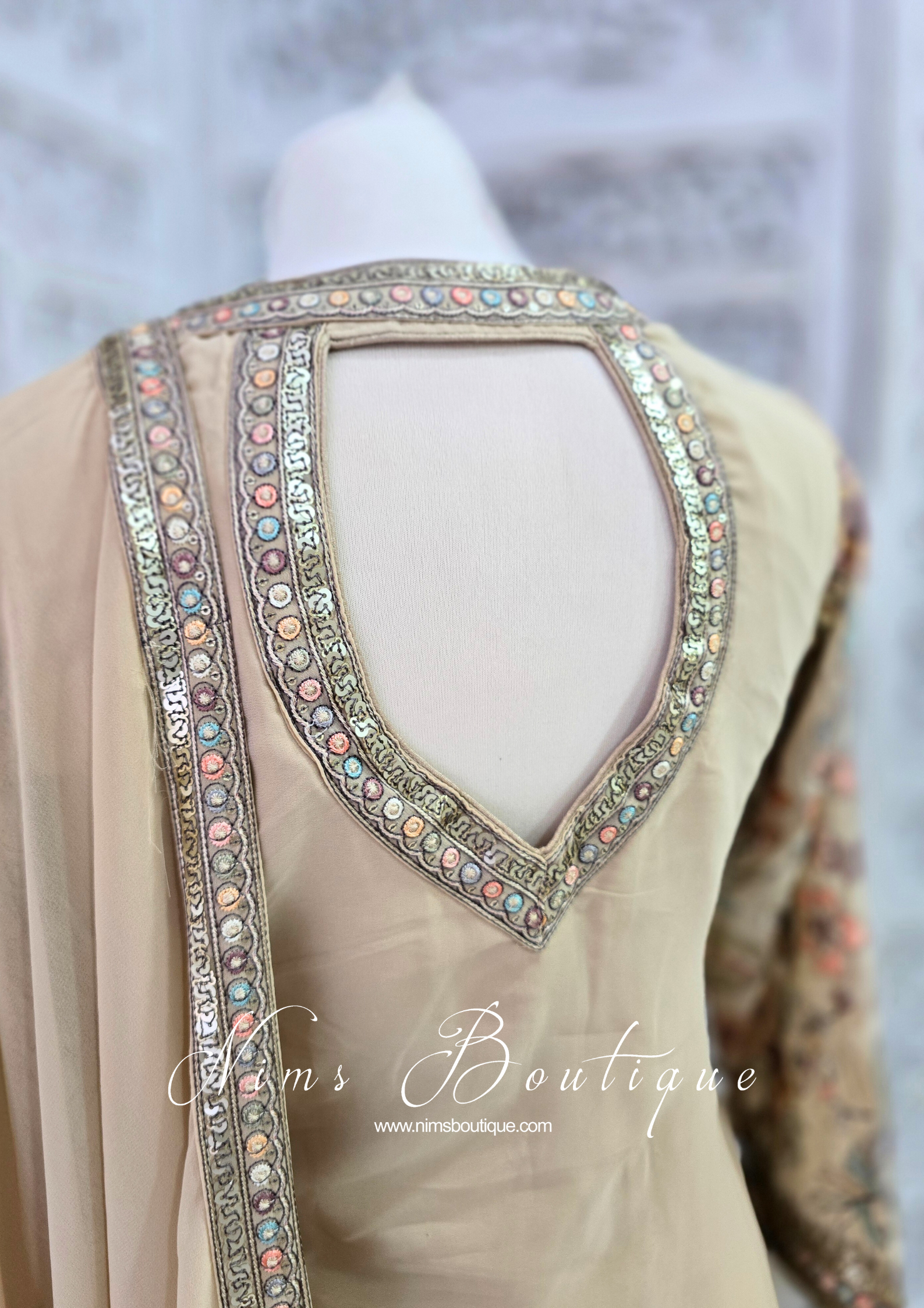 Luxury Beige Embroidered Sharara Suit (Size 12)