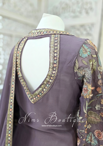 Luxury Dusky Lilac Embroidered Sharara Suit (10-12)