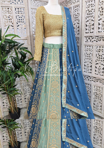 Luxury Mint & Blue Lehnga Suit (Size 12-14)