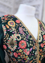 Dark Green Multicolour Embroidered Jacket Sharara Suit (Size 10-12)