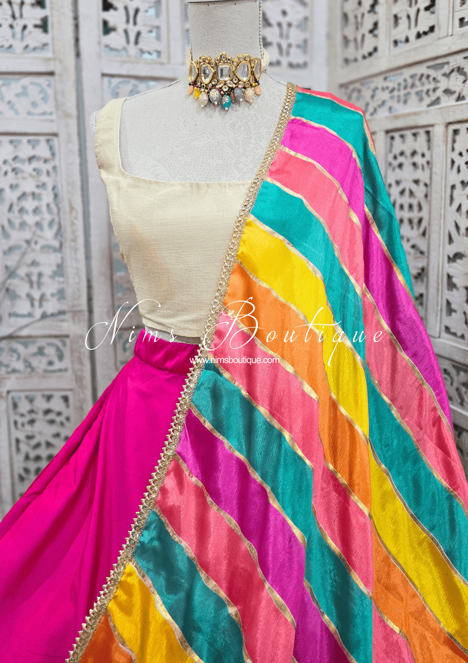 Nims Boutique Multicolour Stripe Georgette Dupatta/Chunni 3