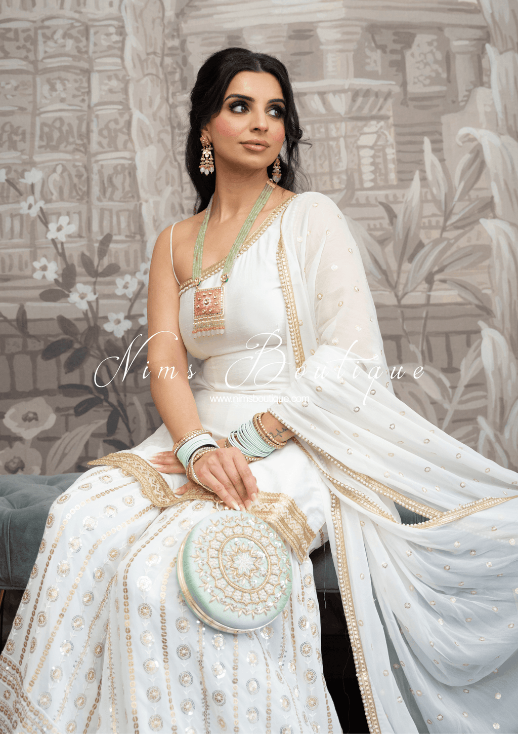 Nims Boutique Vaani White One Shoulder Luxury Gharara Suit sizes 6-14