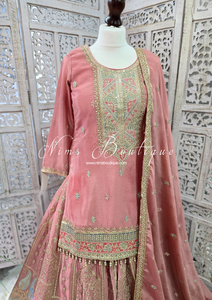 Luxury Dusky Pink Embroidered Sharara Suit (Size 12-14)