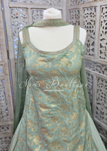 Nims Boutique Mint Brocade Sharara Suit 10-12