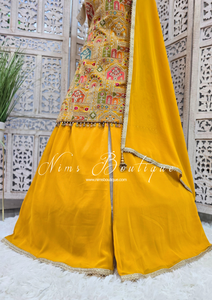 Mustard Multicolour Embroidered Sharara Suit (Size 12-14)