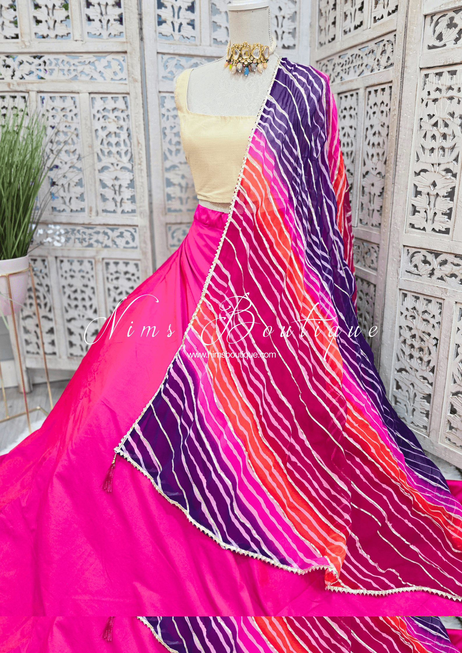 Nims Boutique Purple, Pink Tie Dye Dupatta/Chunni