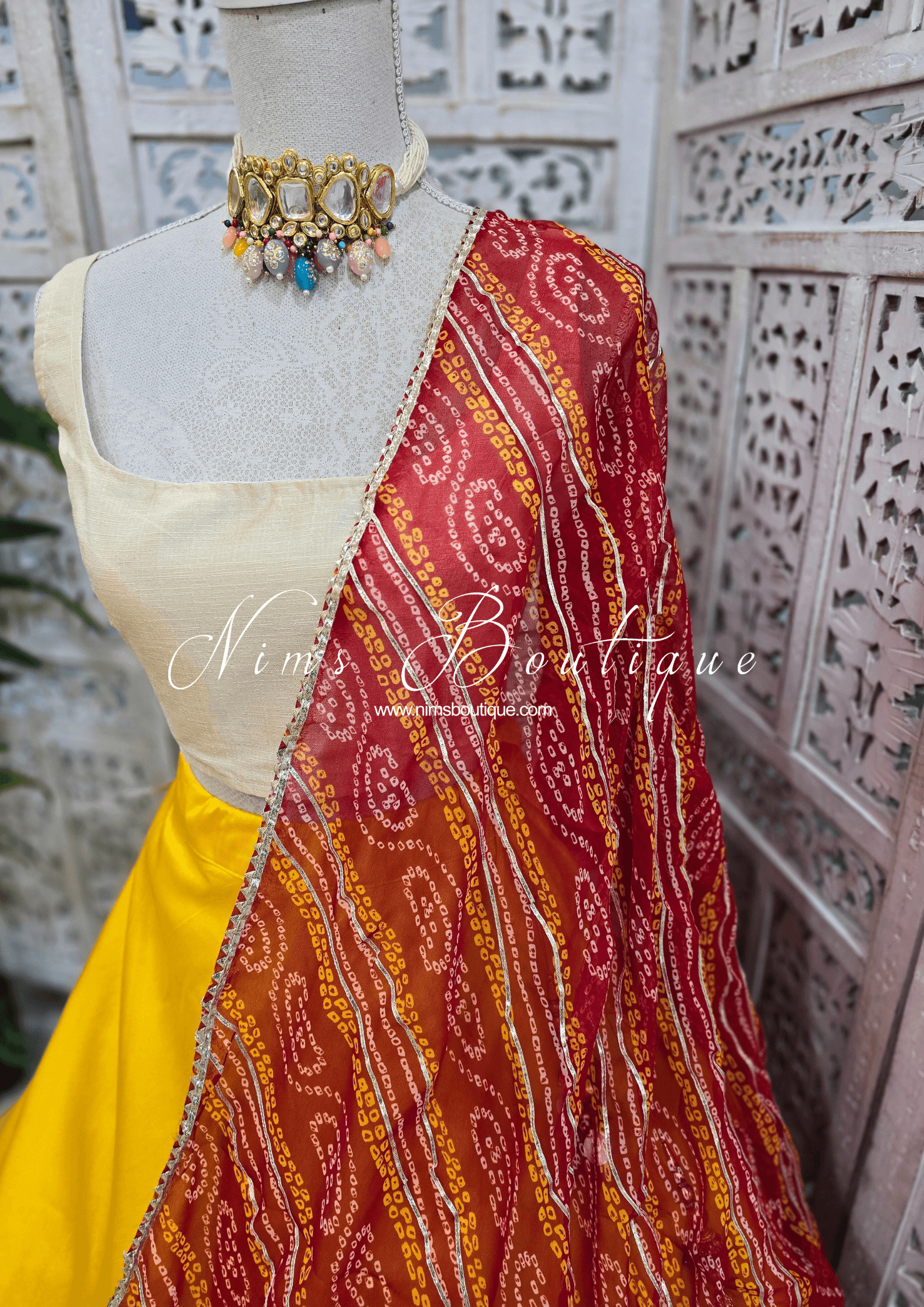 Nims Boutique Red Bandhani Dupatta/Chunni