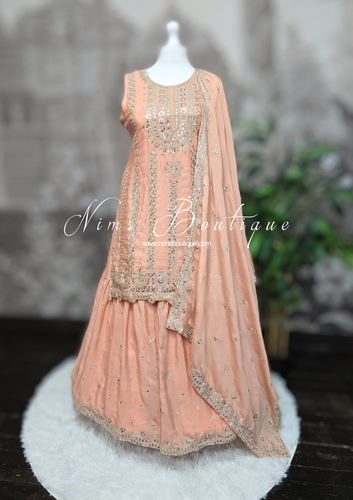 Nims Boutique Peach Zari Work sharara suit Size 16-18