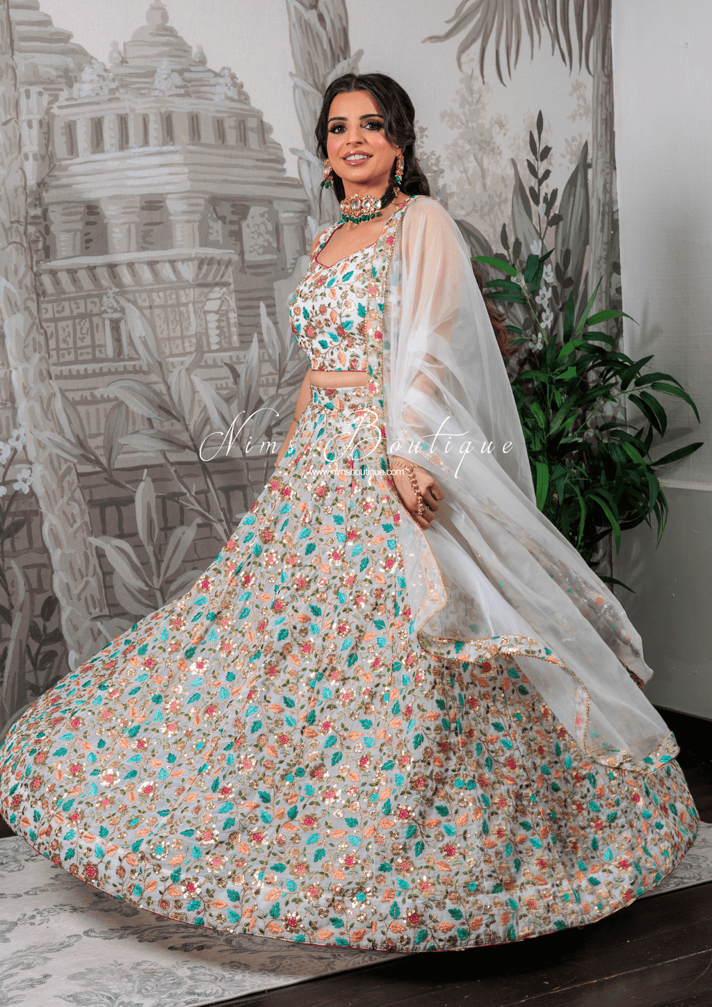 Nims Boutique Aditi Luxury Ivory Multicolour Lehnga sizes 6-16