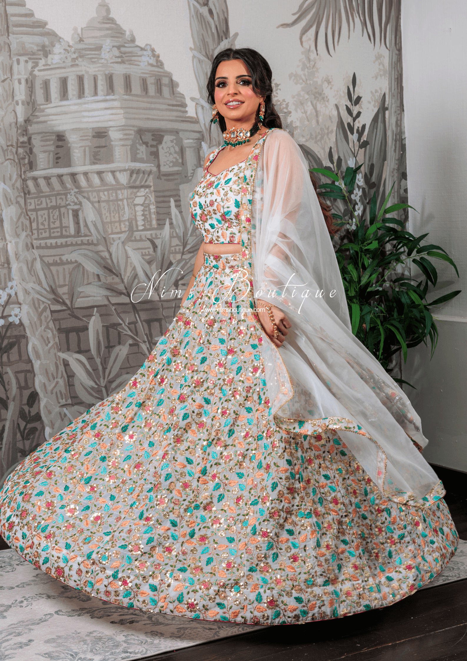 Nims Boutique Aditi Luxury Ivory Multicolour Lehnga sizes 6-16